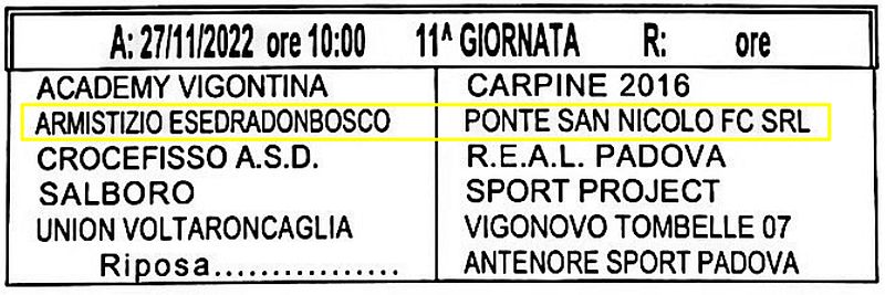 11^ Giornata Armistizio Esedra don Bosco Padova Giovanissimi Provinciali U15 Girone C SS 2022-2023 gare